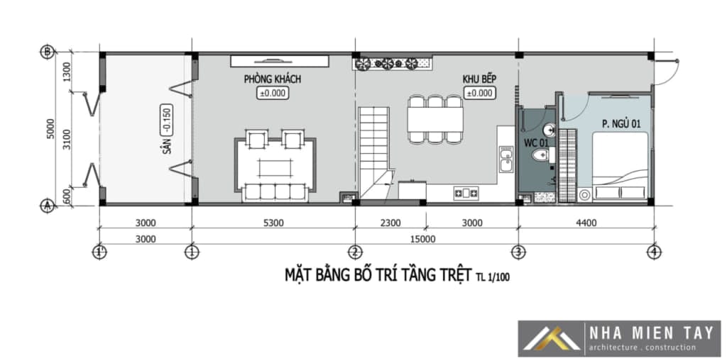 mặt bằng nhà 5x18m