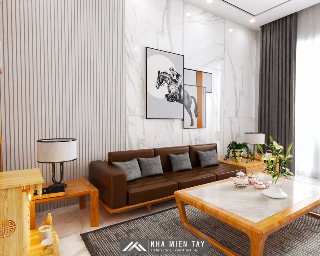 Phòng khách nahf phố hiện đại 3 tầng