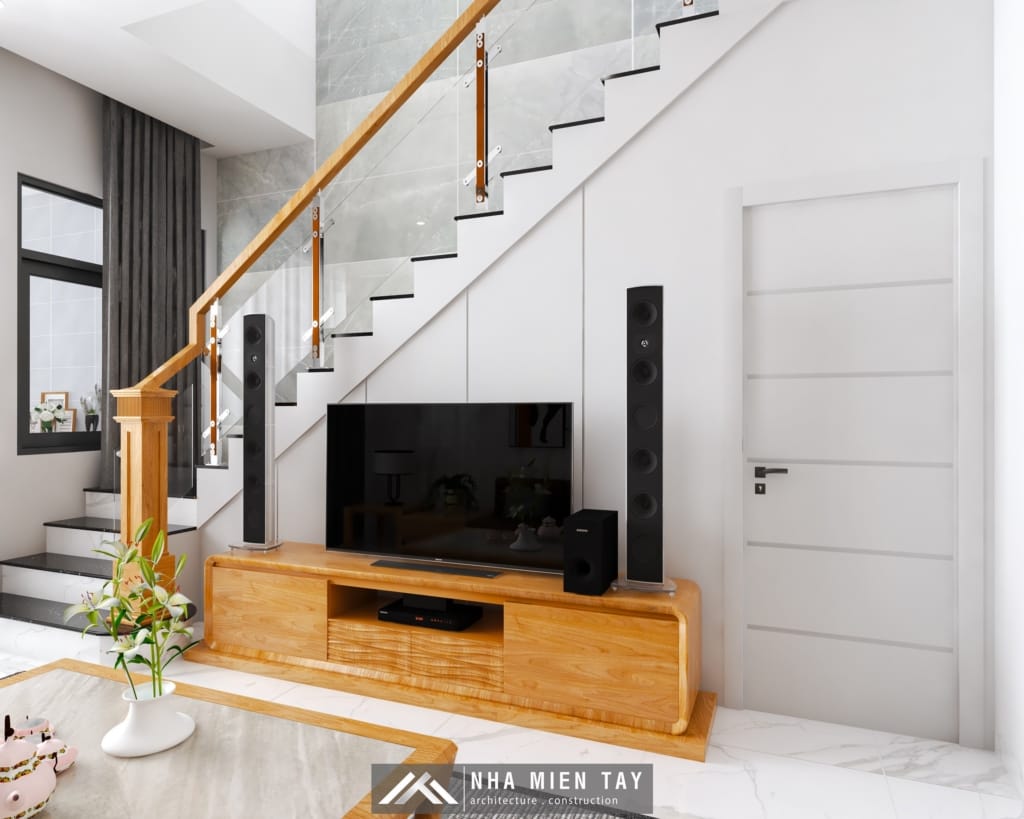 Phòng khách nahf phố hiện đại 3 tầng